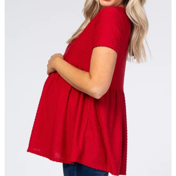 Pinkblush Red Swiss Dot Tiered Maternity Top - Picture 5 of 9